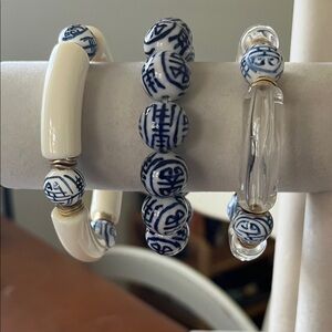 Blue & White Porcelain Bead Bracelet Set - Elegant Women’s Jewelry